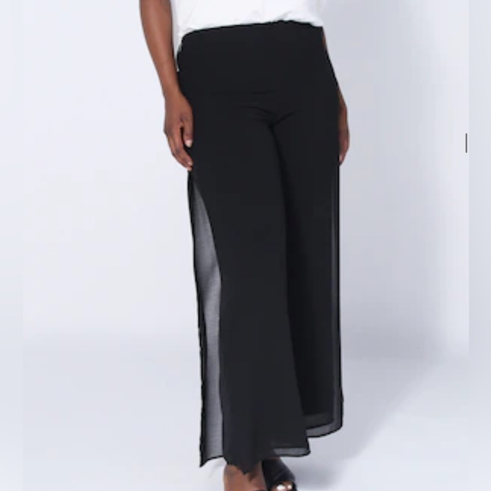 Ell Jay Vintage Black Wide-Leg Dress  Chiffon Overlay .Dress Pants.
